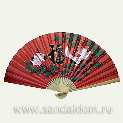 Опахало Журавли на красном фоне 90cm