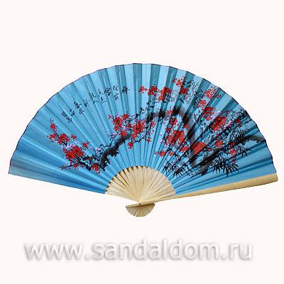 Опахало Сакура на голубом фоне 90cm