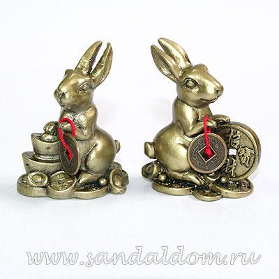 Кролик FKT636C с монетами (пара) полистоун 8cm (мин 3шт)