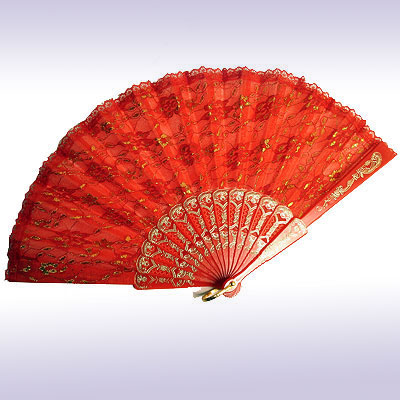Веер для испанских танцев (красный с золотом) 23cm купить
