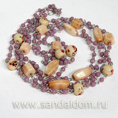 FLN0156 Колье бел, металл, стеклярус, L=43см