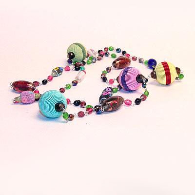 FLN0288  Колье бел, металл, стеклярус, нить,  L=70см