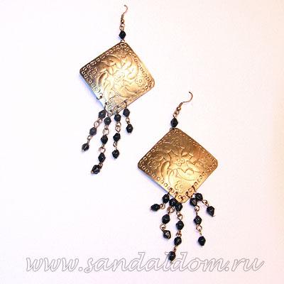 FRM0166 Серьги латунь, стеклярус, h=11cм