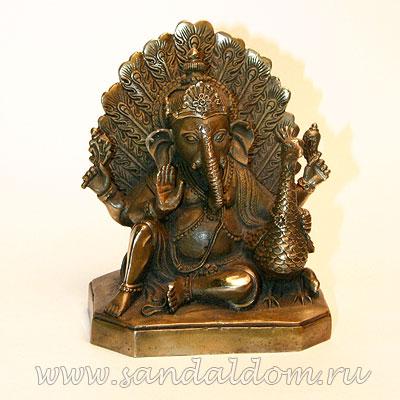 Ганеш FX10 с павлином h~13sm бронза