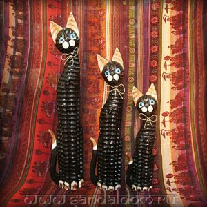 IECAT002 Набор 3 расписных кошки РОСПИСЬ h-100, 80, 60cm Индонезия
