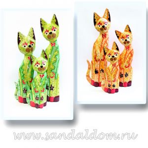 IECAT37046 Набор 3 цвет h-50, 40, 30cm кошки РОСПИСЬ  Индонезия
