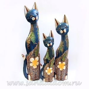 IECAT39028 Набор 3 кошки РОСПИСЬ h-60, 50, 40cm Индонезия
