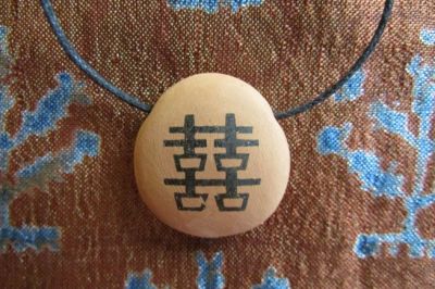 Подвеска-Амулет "Двойное Счастье" глина, 27 мм. ручная работа