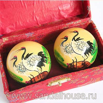 J0006-02 - Шары Здоровья поющие d=50mm 2 Журавля  ручная роспись