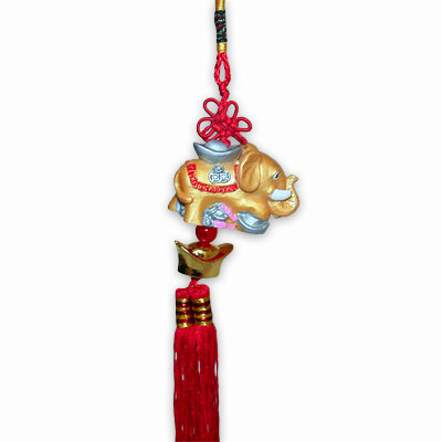 Подвеска Узел удачи жёлтый слоник с деньгой