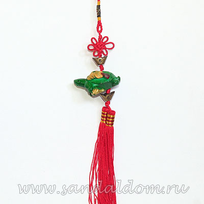 Подвеска Фен-Шуй Черепаха с деньгой (зелёная)