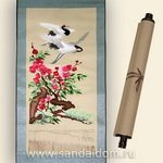 Свиток шелк, вышивка. Два аиста и сакура 136x46sm