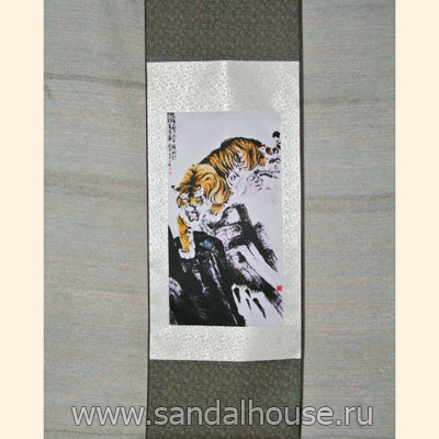 Свиток принт на шелке. Тигр 120x34sm