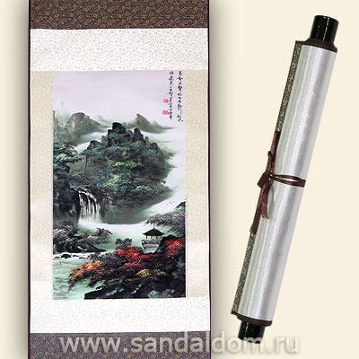 Свиток принт на шелке. Водопад 120x34sm