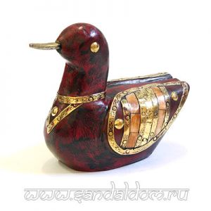 MR3824-4 Утка дерево, отделка латунь, кость  h~11 статуэтка