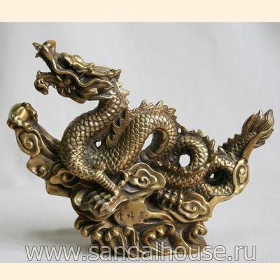 Дракон QT27232  h=19см в морской волне бронза