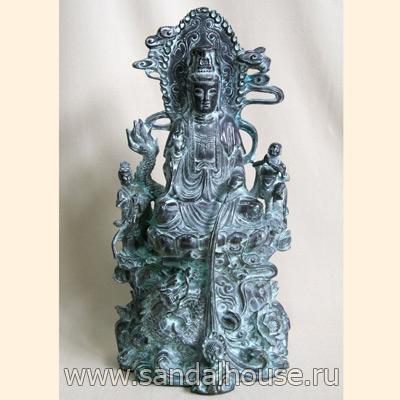 Гуань Инь QT30338Q на драконе h~42cm бронза патина