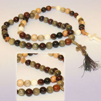 Четки из дерева MIX с крестом, 33 бусины, 14мм L=30см