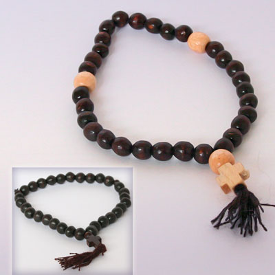 Четки из дерева с крестом,  33 бусины, 6mm L=18см