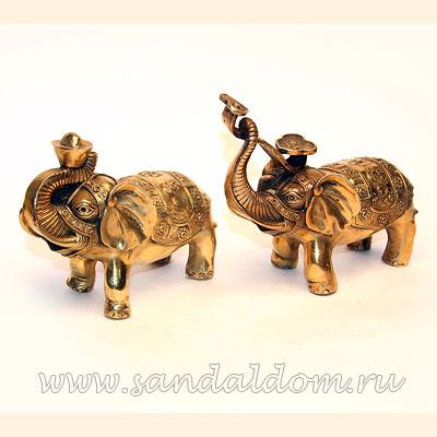 Слоны TD51 пара с жезлом жуи и деньгой L~14cm h~14cm бронза