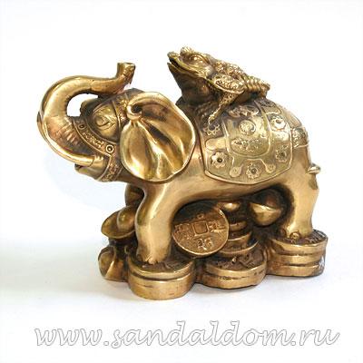 Слон TD53 с жабой на деньгах h=12см бронза