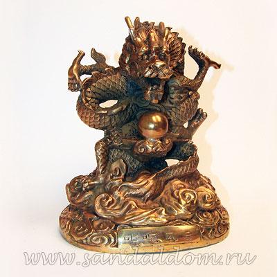 Дракон TS05 с жемчужиной h~18cm L~14cm бронза
