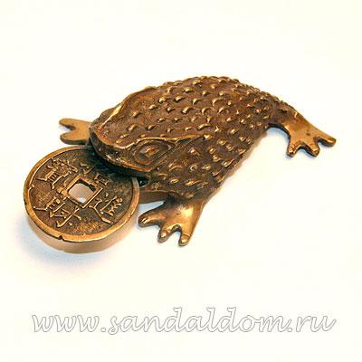 Жаба богатства TS66 трехлапая h~3.5cm L~11cm бронза
