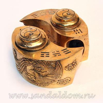 Шкатулка TY55 двойная Инь Янь d~12cm h~8cm бронза