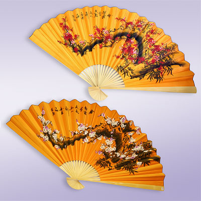 Опахало настенное САКУРА Желтое атласное 90см купить