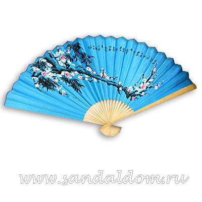 Опахало Голубое САКУРА атласное 90см