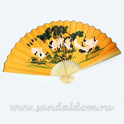 Опахало Желтое ЖУРАВЛЬ атласное 90см
