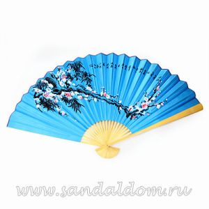 Опахало Голубое САКУРА атласное 90см
