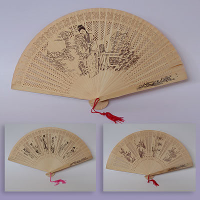 Веер Деревянный сюжетный в коробочке 22см купить