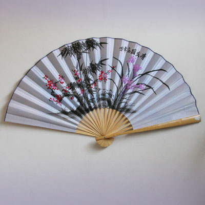 Опахало настенное Сакура  Голубое атласное 55см