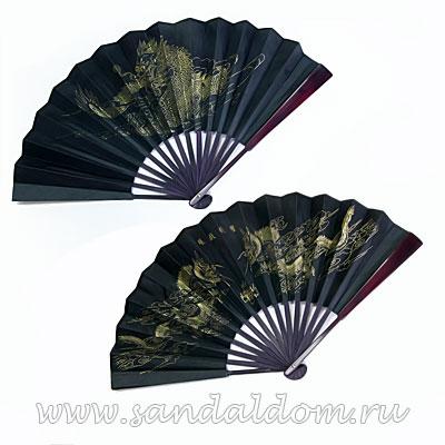 GIFT Веер VVC190 ДРАКОНЫ НА ЧЕРНОМ 45см