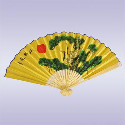 GIFT Опахало VVC276 Среднее Желтое ЖУРАВЛИ атласное 55см 