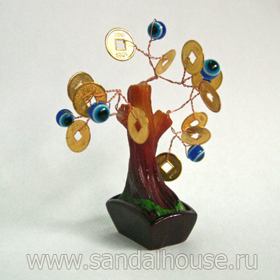 Денежное дерево Фен-Шуй с монетами и оберег h~10cm