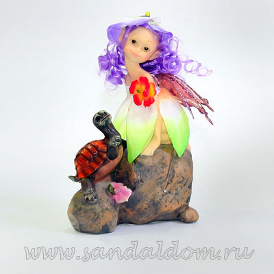 Статуэтка YX3059 ФЕЯ с Черепашкой полистоун + керамка h=15см L=11см