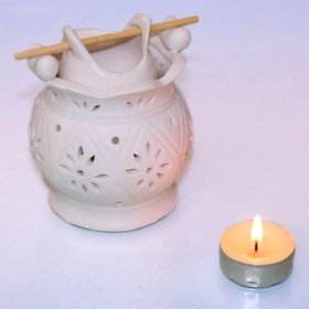 Аромалампа Белый резной горшочек10см Прозрачный фарфор Китай