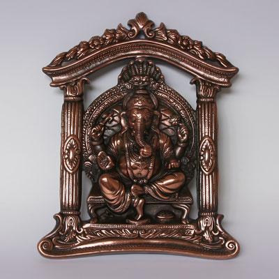 Ганеш SIL4322 На троне под аркой Панно 28 X 23см Легкий сплав Индия