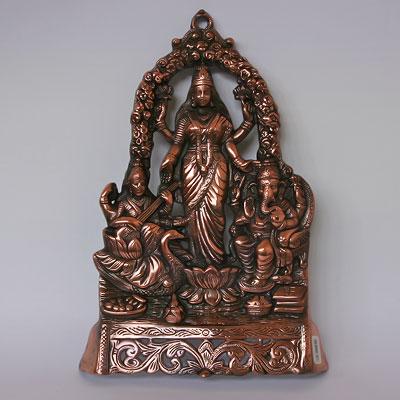 Панно Лакшми, Ганеш, Сарасвати, 37 X 26см, Легкий сплав, Индия