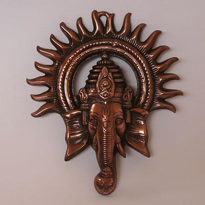 Панно Ганеша с нимбом, 25 X 21см, Легкий сплав, Индия SIL4340