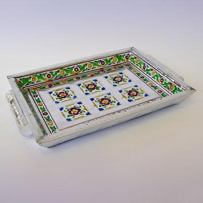 Поднос SIL4398 Орнамент ЦВЕТЫ обшивка металл 34 X 22,5см Индия
